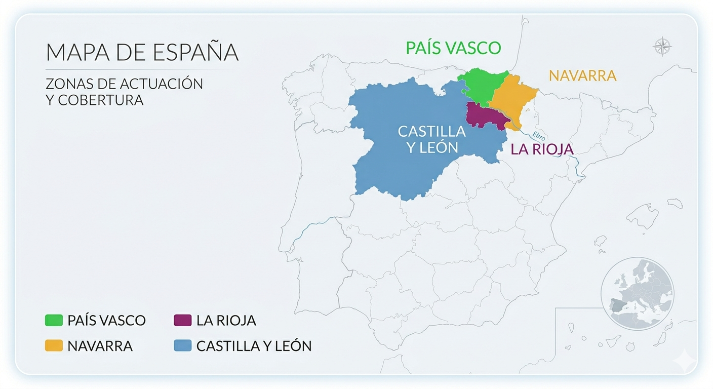 Zona de actuación de Viguera Gestión de Residuos, S.L. - La Rioja, Navarra, País Vasco y Castilla y León